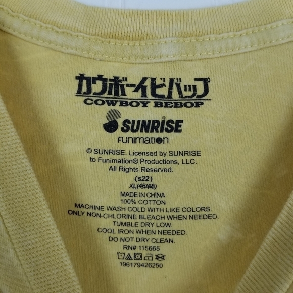Cowboy Bebop Spike Spiegel Anime Graphic Sunrise Tshirt Yellow Adult XL FLAW - Picture 2 of 6